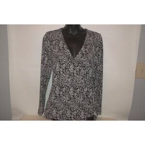 Chicos 0 (XS-S) Black/White Stretch Wrap Shirt/ Top/ Blouse 3/4 Sleeve.